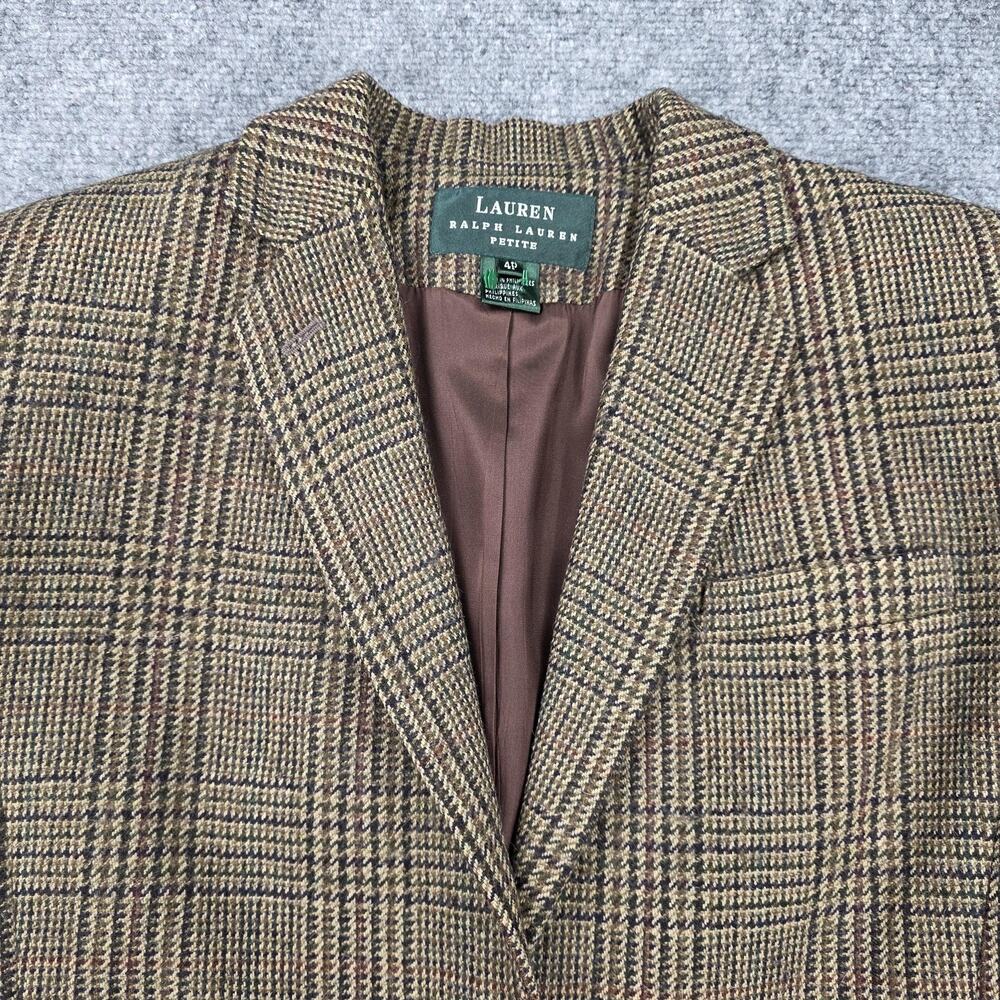 Lauren Ralph Lauren Blazer Womens 4P Brown Plaid Wool Alpaca Tweed Elbow Patch - Picture 13 of 16